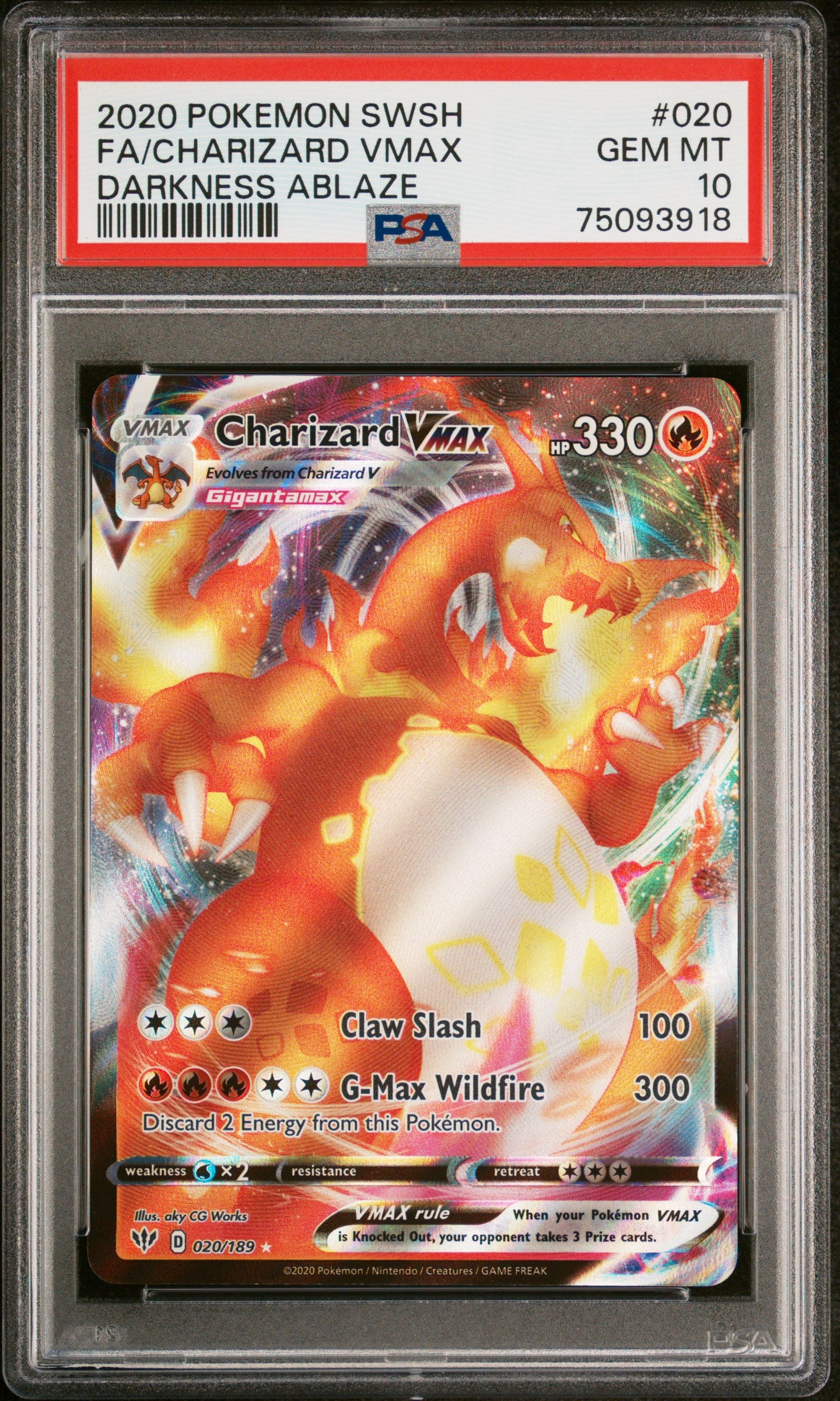 2020 Pokemon Sword & Shield Darkness Ablaze 020 Full Art/Charizard Vmax